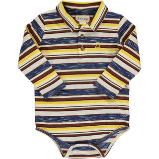 Seymour Polo Onesie Gold/Blue/Brown Stripe