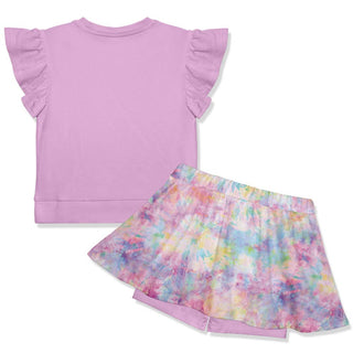 Lilac Angel-Sleeve Top & Candy Tie-Dye Skort