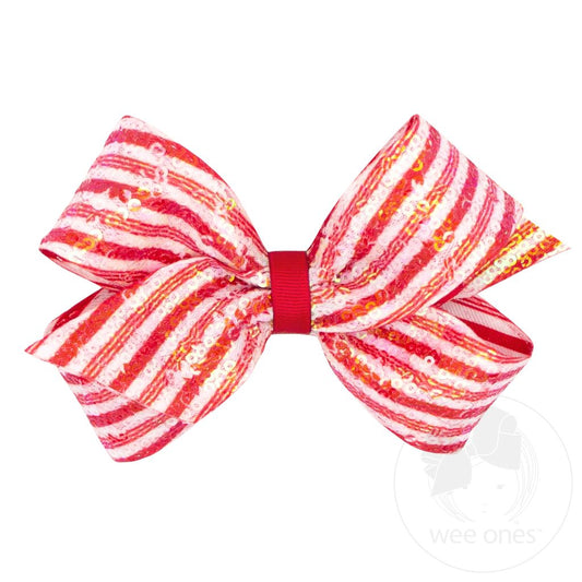 Red Stripe Sequin Bow