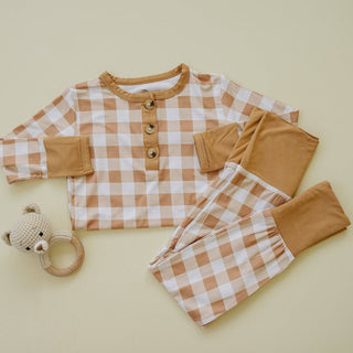 Golden Gingham 2pc Henley Bamboo Pajamas