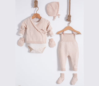 Multi PC Knit Set w/Tie Cardigan-Beige