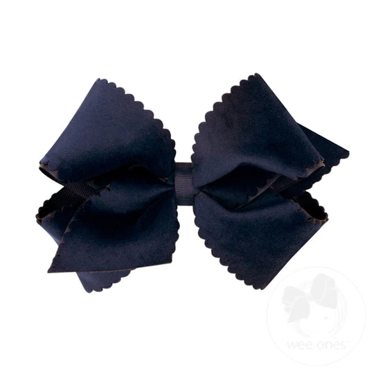 Grosgrain Scalloped Edge Faux Velvet Overlay Bow