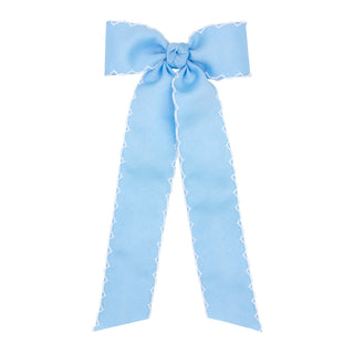 Grosgrain Moonstitch Hair Bowtie w/Knot Wrap & Streamer Tails