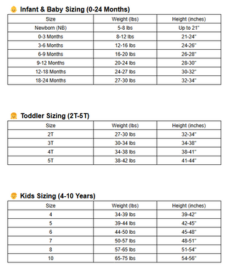 Children's Sizing Chart 