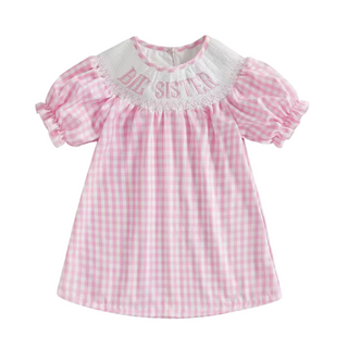 Embroidered Smocked Big Sister Pink Dress