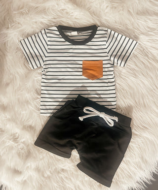 Striped Brown Pocket Short Set