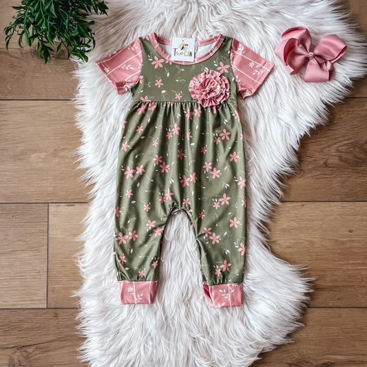 Green/Pink Floral Romper