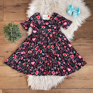 Dark Pink Hearts Twirl Dress