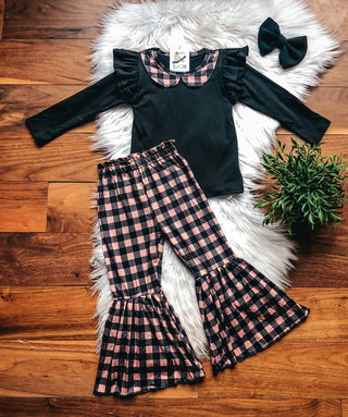 Brown Plaid Pants Set