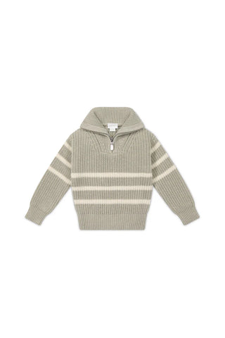 Jack Zip Sweater-Moss Marle Stripe