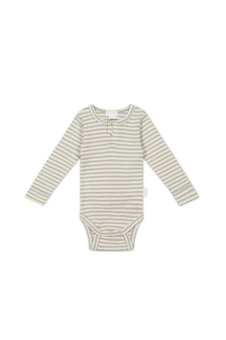 Modal L/S Bodysuit-Moss/Cloud Stripe