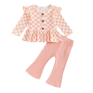 Pink Chex Peplum Bell Set