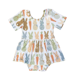 PRE-ORDER Bamboo Neutral Bunny Carrot Skirted Romper