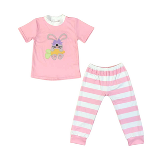 PRE-ORDER Embroidered Bunny Pink and White Striped Set