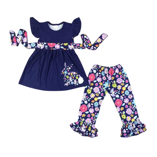 PRE-ORDER Navy Floral Bunny Ruffle Pant Set