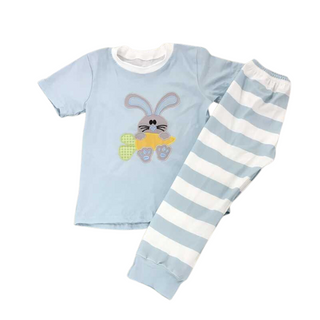 PRE-ORDER Blue Embroidered Bunny Striped Set