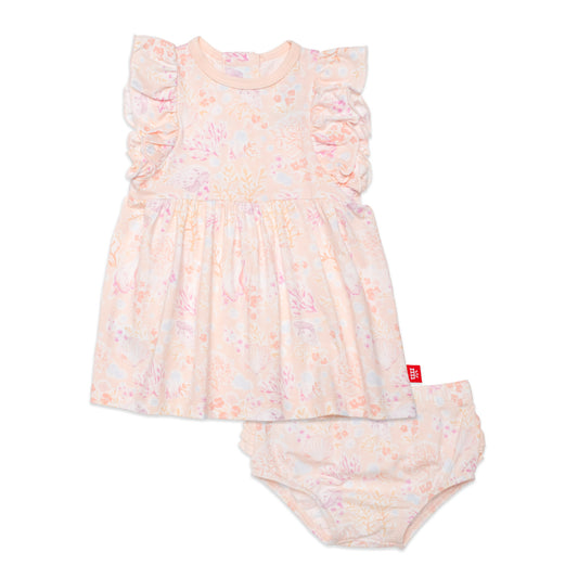 Coral Floral Dress/Diaper Cover Set