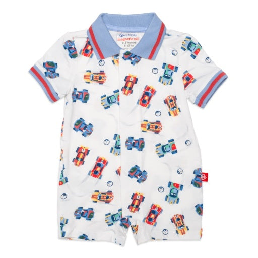 FORMULA FUN POLO COLLAR SHORT SLEEVE ROMPER