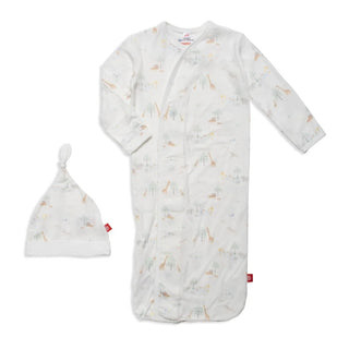 White Safari Magnetic Infant Gown & Hat Set