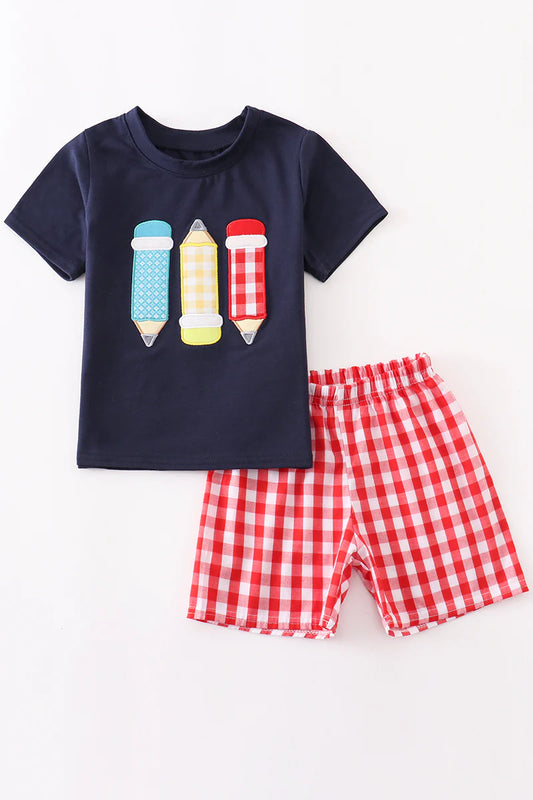 Pencil Applique Boys Short Set