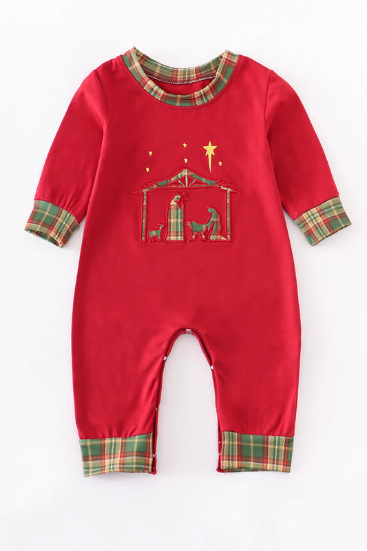 Maroon Nativity Applique Boy Romper