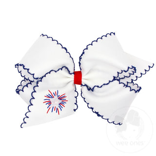 Grosgrain Firework Embroidered Girls Hair bow with Moonstitch Edging