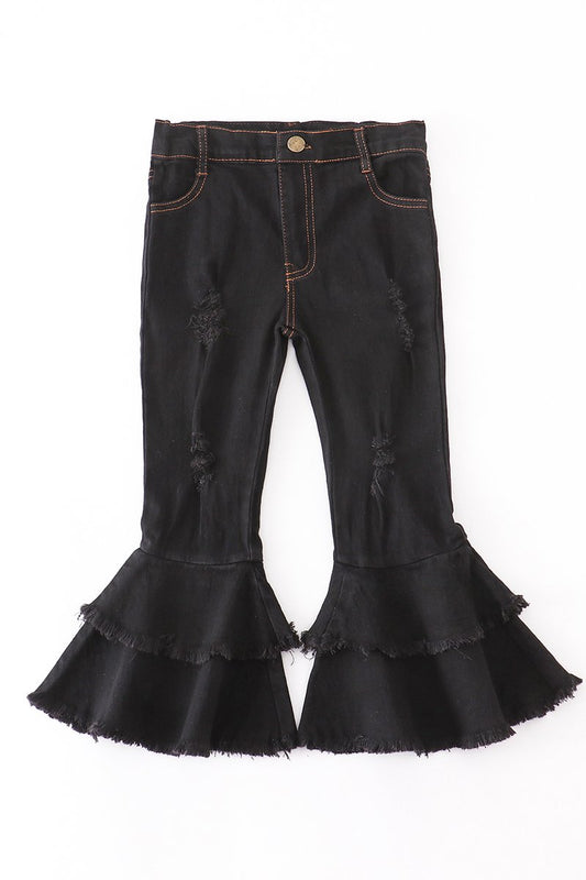 Black Double Layered frayed denim jeans