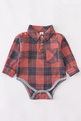 Rust Plaid Button Romper