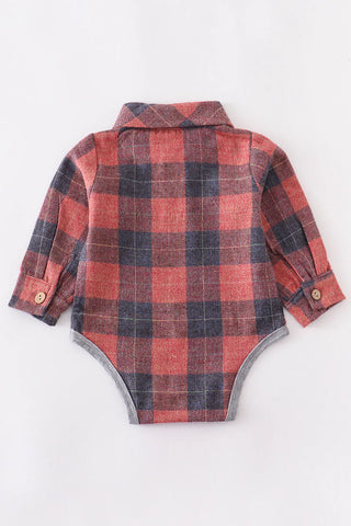 Rust Plaid Button Romper