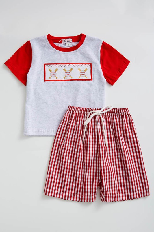 Baseball Smocked Boy Short Set