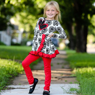 Damask Heart Red Leggings Valentine's Day Set