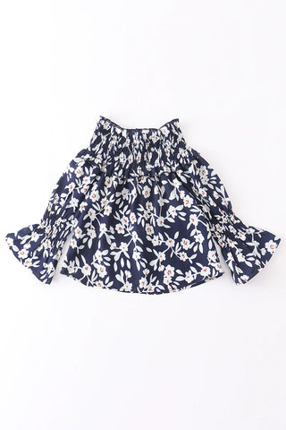 Smocked Navy Floral Mommy & Me Shirt