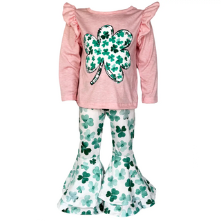 St Patricks Day Pink Green Clover 2 pc Holiday Outfit Set