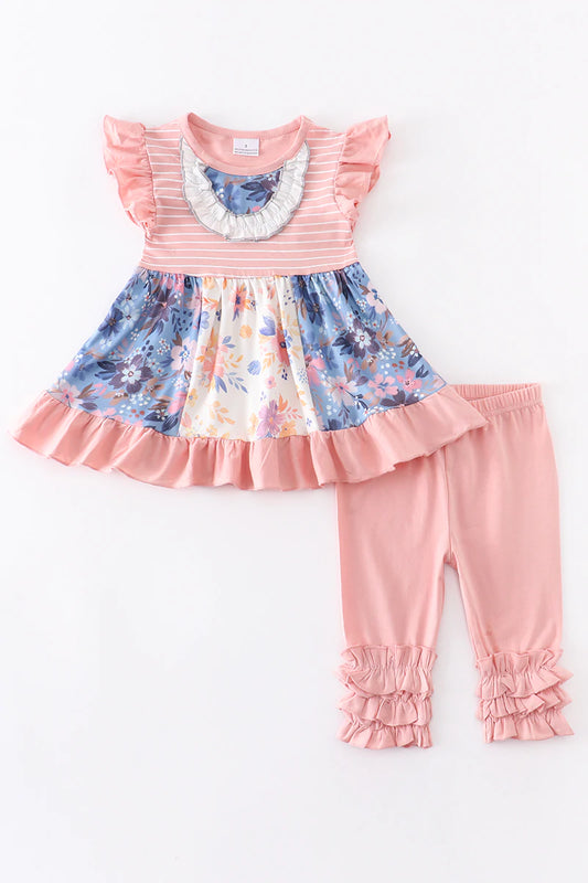 Coral Floral Ruffle Girls 2 Pc