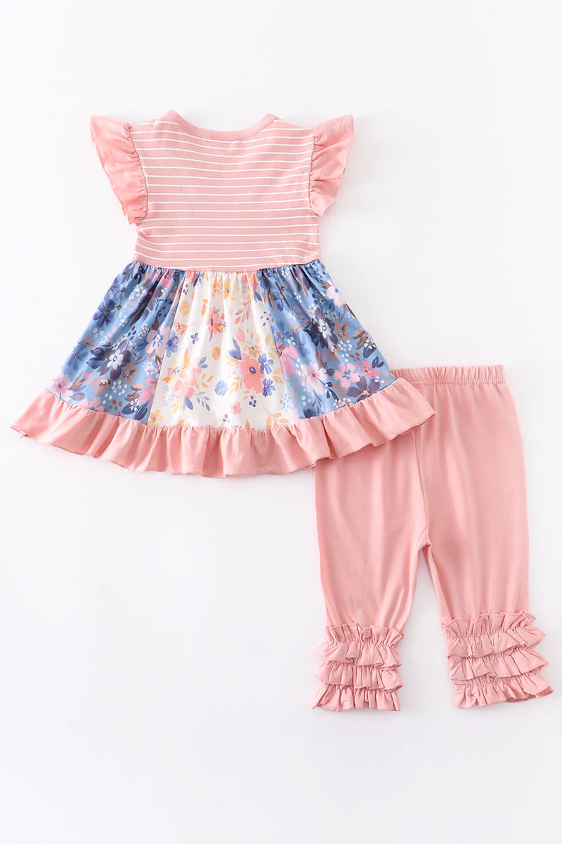 Coral Floral Ruffle Girls 2 Pc