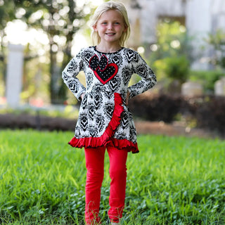 Damask Heart Red Leggings Valentine's Day Set