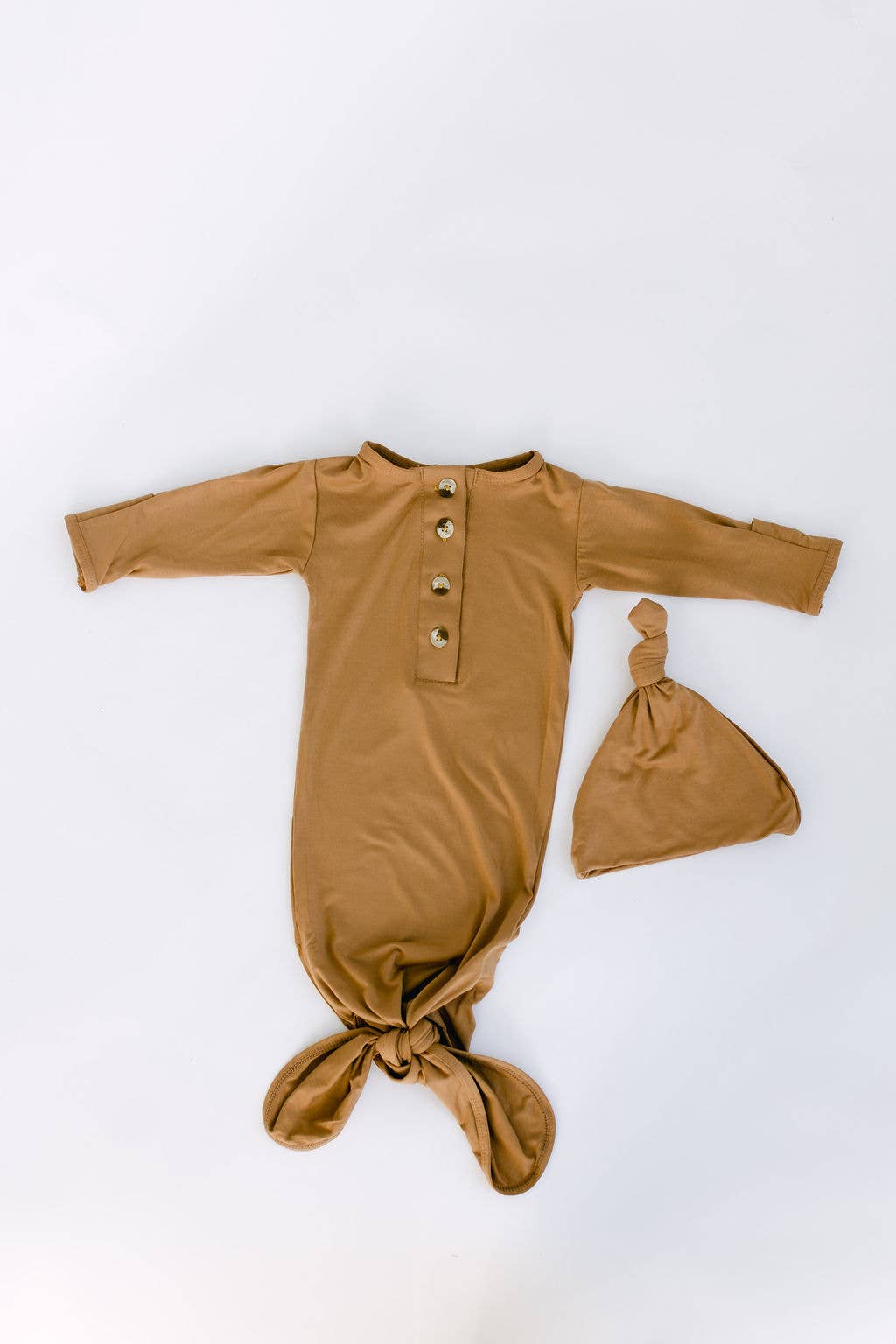 Knotted Baby Gown Set- Camel Brown
