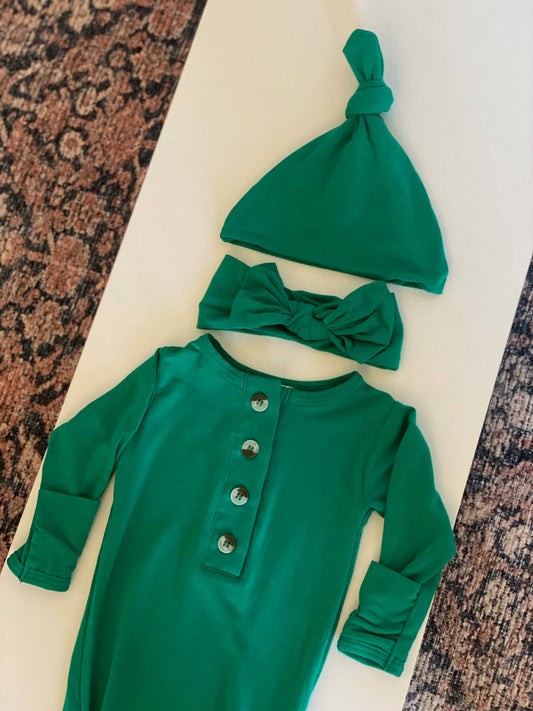 Knotted Baby Gown Set- Green