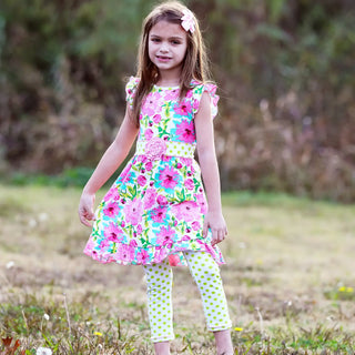 Spring Floral Dress Polka Dot Capri Leggings