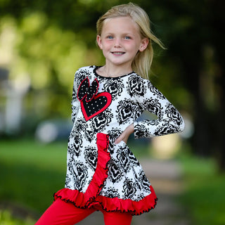 Damask Heart Red Leggings Valentine's Day Set