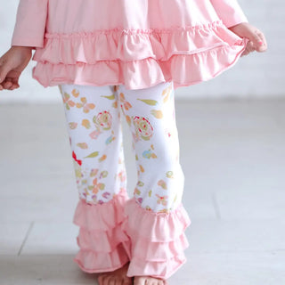 Kids Pink Floral Long Sleeve Ruffle Top & Pant Winter Set