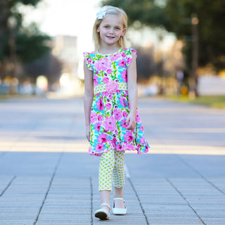 Spring Floral Dress Polka Dot Capri Leggings