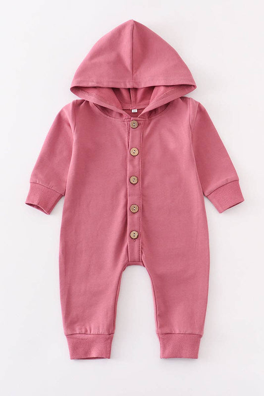 Pink button down baby hoodie romper