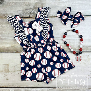 Batter Up Girl's Romper