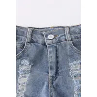 Blue Denim Raw Hem Shorts