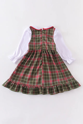 Christmas Wreath Embroidered Smocked Dress