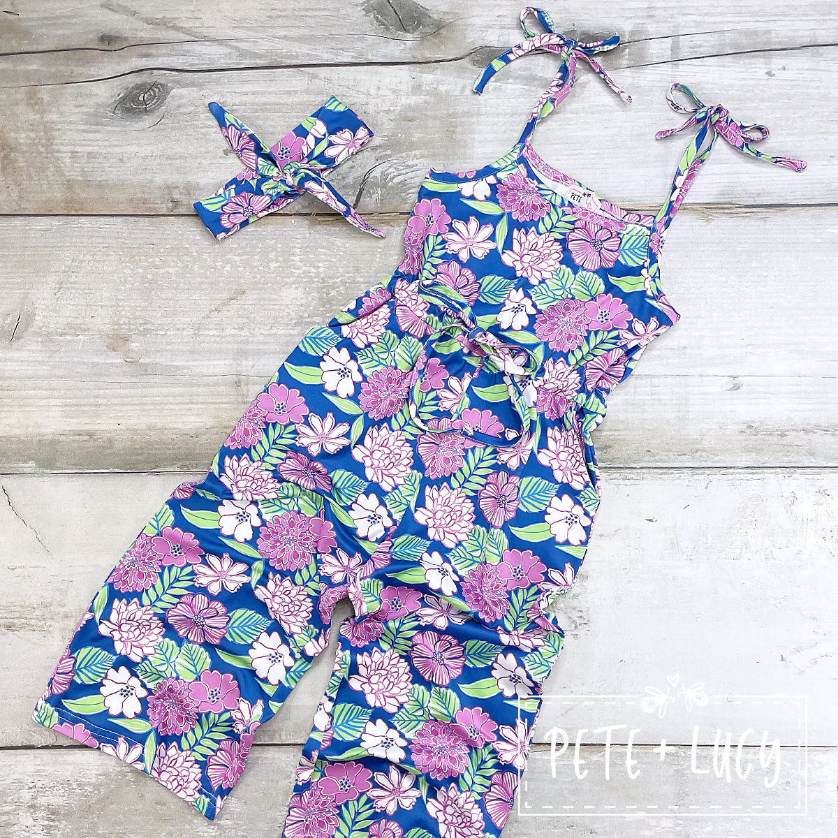 Blue and Pink Floral Girl's Romper