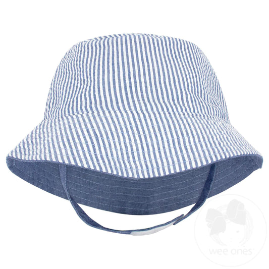 Seersucker Reversible Bucket Hat w/Straps