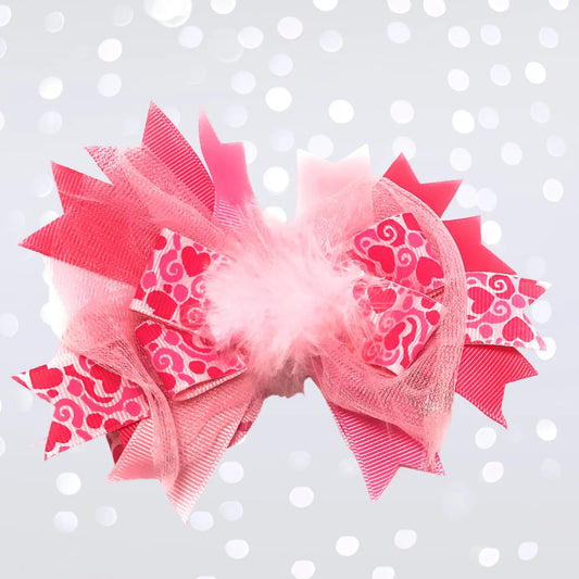 Girls Marabou Puff Layered Boutique Hair Bow