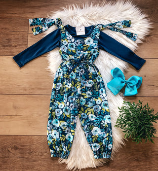 Navy/White Floral Jumpsuit